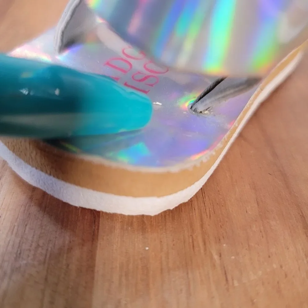 Badgley Mishka Holographic Rainbow Sandals Designer Toddler Size 5